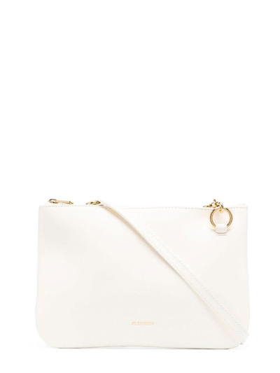 Shop Jil Sander White Logo-print Leather Shoulder Bag