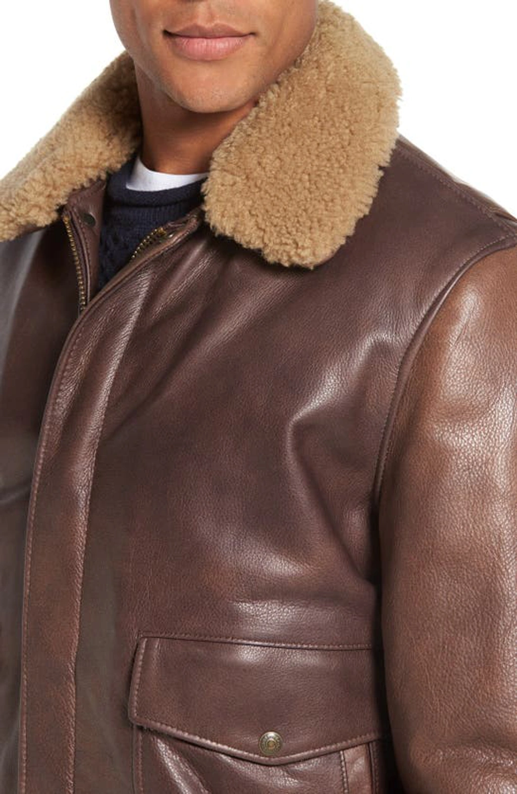 Schott Cowhide Bomber Jacket With Genuine Shearling Collar In