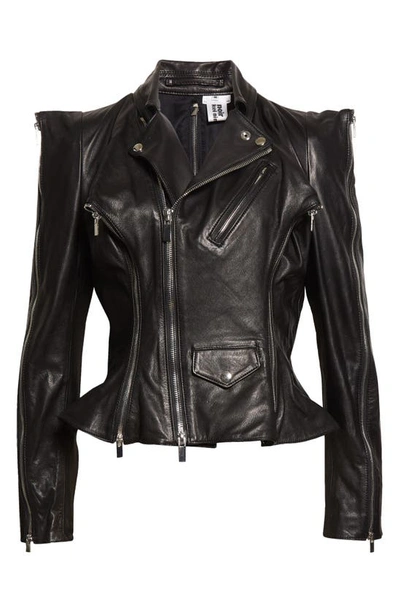 Shop Noir Kei Ninomiya Zip Detail Leather Moto Jacket In Black