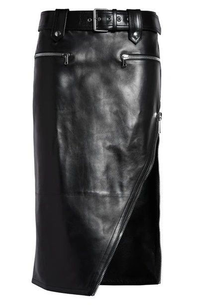Shop Alexander Mcqueen Slash Biker Leather Pencil Skirt In Black