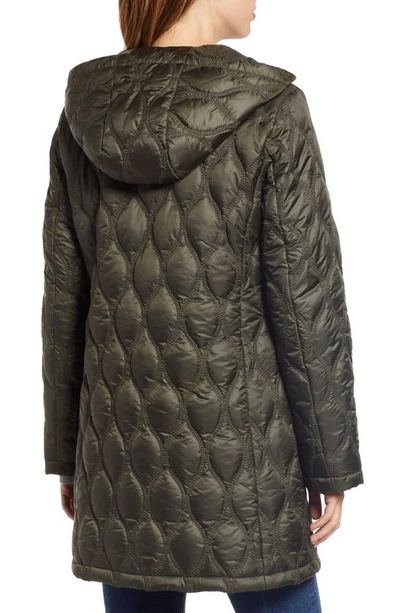 Gallery Quilted Water Resistant Hooded Coat In Deep Olive