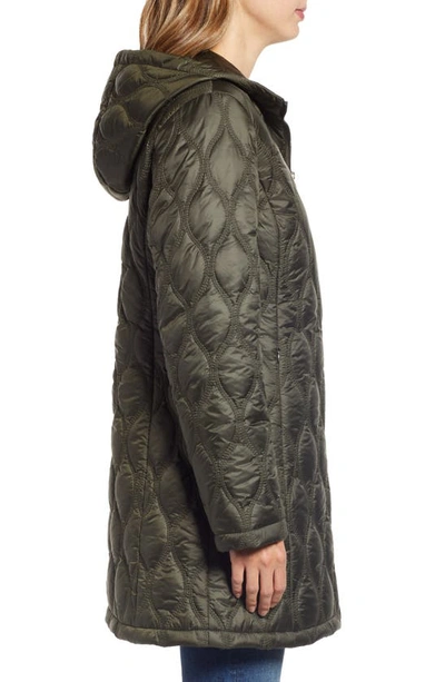 Gallery Quilted Water Resistant Hooded Coat In Deep Olive