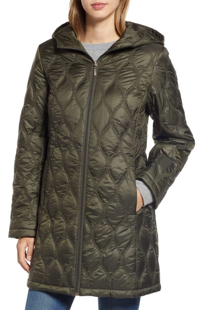 Gallery Quilted Water Resistant Hooded Coat In Deep Olive