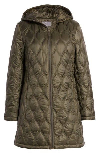 Gallery Quilted Water Resistant Hooded Coat In Deep Olive
