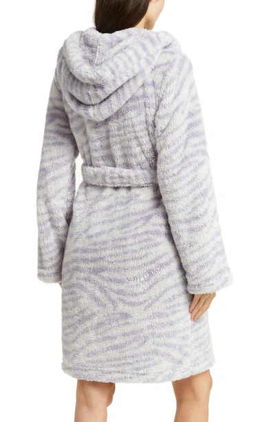 Shop Ugg Aarti Faux Shearling Hooded Robe In Cloudy Grey Zebra