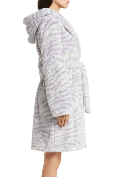 Shop Ugg Aarti Faux Shearling Hooded Robe In Cloudy Grey Zebra