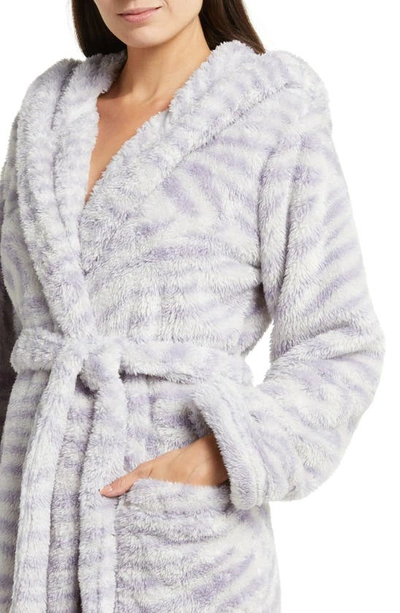 Shop Ugg Aarti Faux Shearling Hooded Robe In Cloudy Grey Zebra