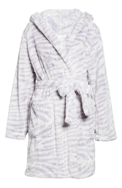 Shop Ugg Aarti Faux Shearling Hooded Robe In Cloudy Grey Zebra