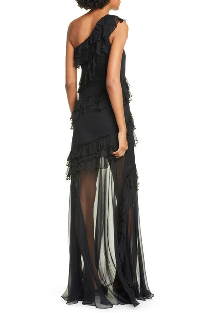 Shop Amur Harlow Ruffle One-shoulder Silk Gown In Black