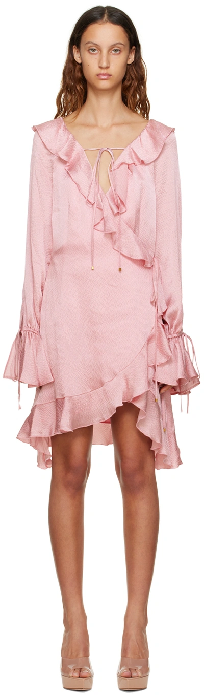Shop Blumarine Pink Ruffled Minidress In N0149 Chalk Pink