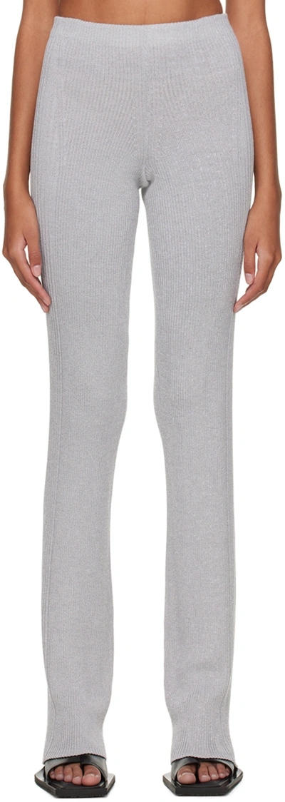 Dion Lee Slim Fit Light Reflective Ribbed Knit Pants In Silver