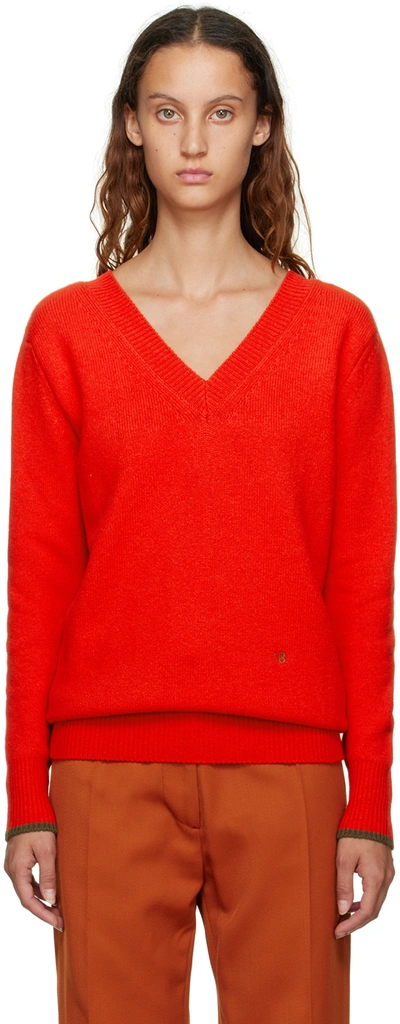 Shop Victoria Beckham Red Double V-neck Sweater In 7490 Red