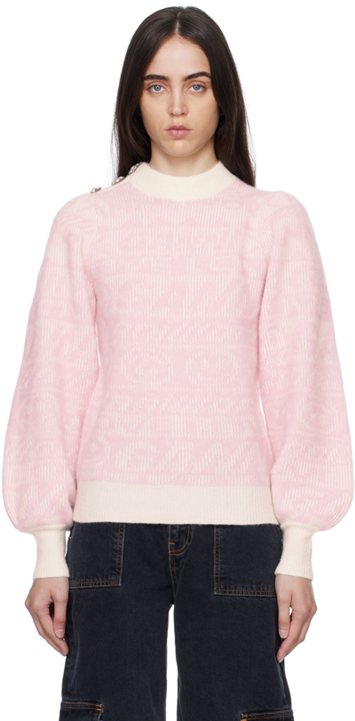 Shop Ganni Pink Jacquard Sweater In 135 Egret