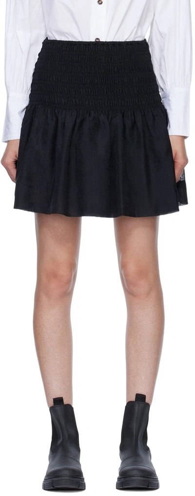 Shop Ganni Black Crinkled Miniskirt In 099 Black