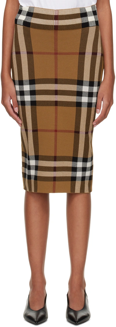 Shop Burberry Brown Kammis Midi Skirt In Birch Brown