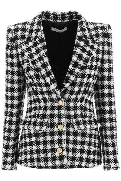 Shop Alessandra Rich Gingham Virgin Wool Blend Tweed Jacket In Multicolor