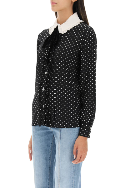 Shop Alessandra Rich Polka Dot Silk Shirt With Ruffle Details In Multicolor