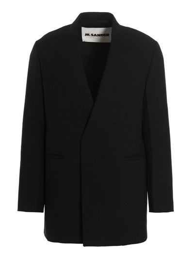 Shop Jil Sander Single-breasted Wool Blazer Jacket In Black
