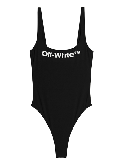 Shop Off-white Helvetica Swimsuit In White/black