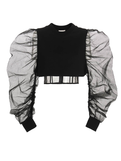 Shop Alexander Mcqueen Hybrid Short Sweatshirt In Black