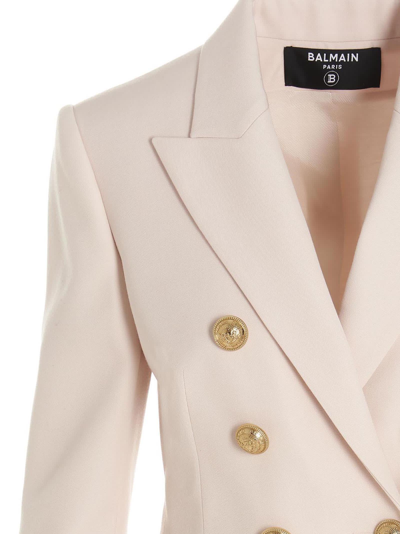 Shop Balmain Double-breasted Wool Blazer Jacket In Pink