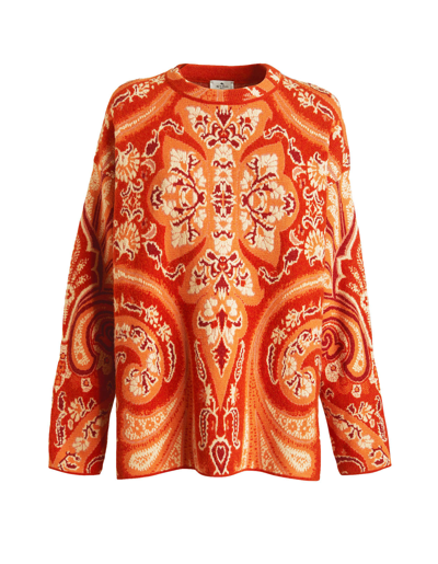 Shop Etro Woman Orange Jacquard Sweater With Paisley Motifs In Arancione