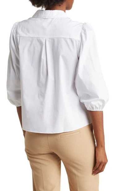 Nanette Lepore Three-quarter Puff Sleeve Poplin Shirt In Brilliant White