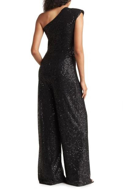 Love By Design Jupiter Sequin One-shoulder Jumpsuit In Black