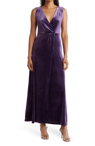 Love By Design Munich Velvet Twist Front Sleeveless Maxi Dress In Blackberry Cordial