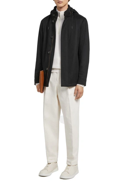 Zegna Oasi Blouson Casual Jacket In Black Cashmere In Black