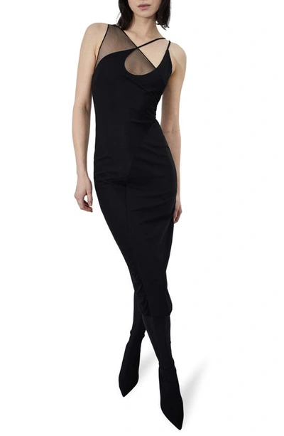 Shop Et Ochs Kaia Asymmetric Mesh Underlay Midi Dress In Black