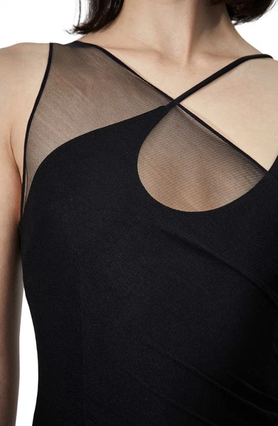 Shop Et Ochs Kaia Asymmetric Mesh Underlay Midi Dress In Black