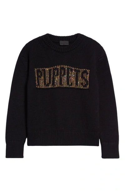 Shop Puppets And Puppets Sequin Spider Web Logo Wool Blend Sweater In Navy/ Gold