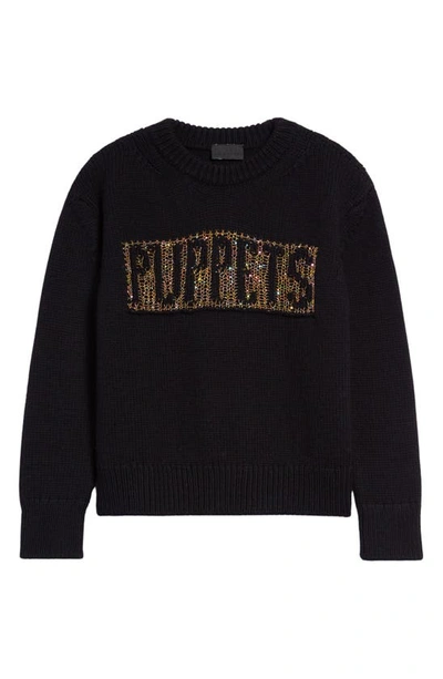 Puppets And Puppets Sequin Spider Web Logo Wool Blend Sweater In Navy/ Gold