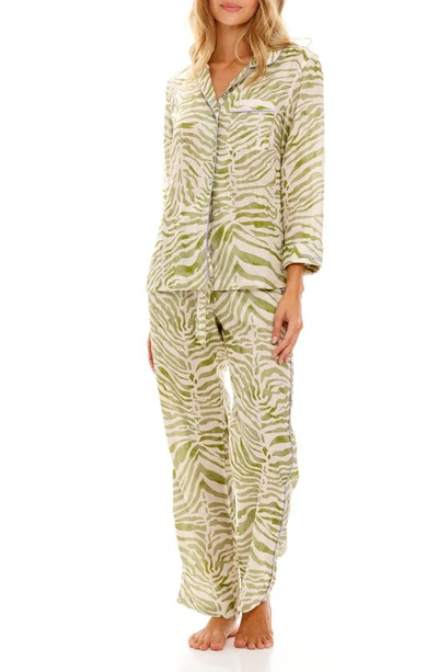 Shop The Lazy Poet Emma Olive Zebra Linen Pajamas In Green