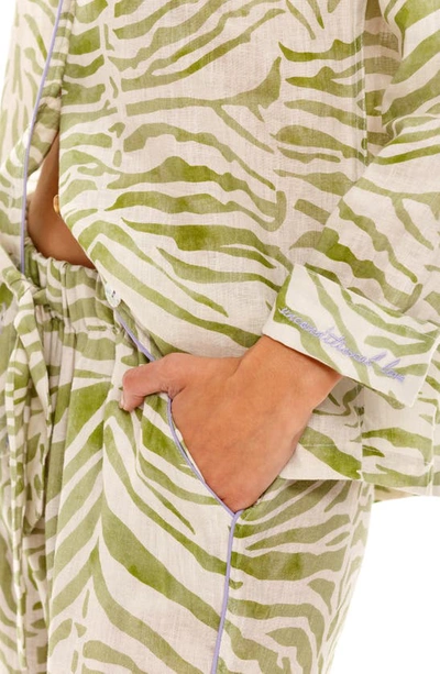 Shop The Lazy Poet Emma Olive Zebra Linen Pajamas In Green