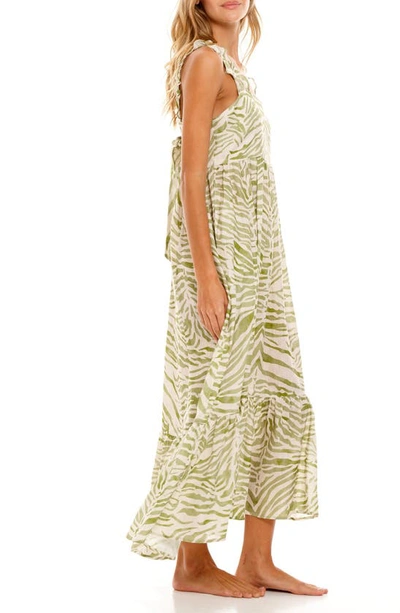 The Lazy Poet Mika Ruffle Zebra-print Linen Nightgown In Green