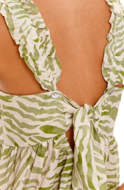 The Lazy Poet Mika Ruffle Zebra-print Linen Nightgown In Green