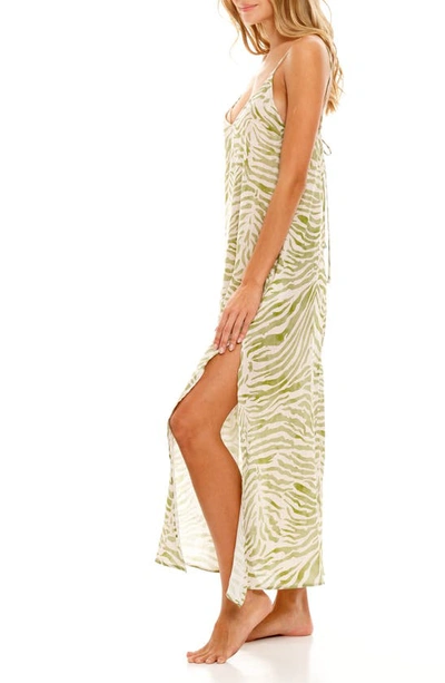 Shop The Lazy Poet Frida Olive Zebra Linen Nightgown In Green