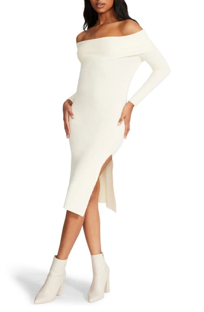 Shop Steve Madden Francesca Off The Shoulder Long Sleeve Sweater Dress In Pristine Ivory