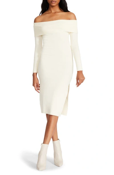 Shop Steve Madden Francesca Off The Shoulder Long Sleeve Sweater Dress In Pristine Ivory