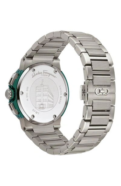 Shop Ferragamo F-80 Titanium Tech Chronograph Bracelet Watch, 44mm In Titanium/ Green
