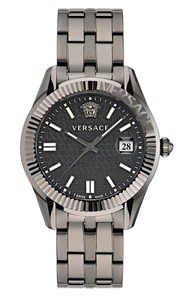Shop Versace Greca Time Bracelet Watch, 41mm In Ip Gunmetal