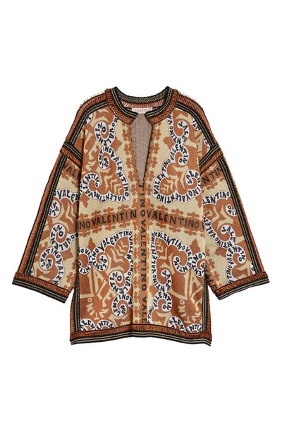 Shop Valentino Bandana Print Oversize Sweater In Vaq Nero/arancio/oro