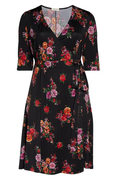 Shop Kiyonna Essential Wrap Dress In Black Floral Print