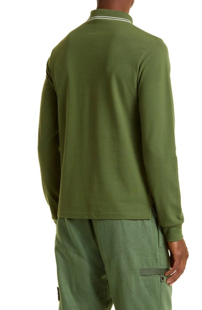 Stone Island Long Sleeve Piqué Polo Shirt In Olive | ModeSens