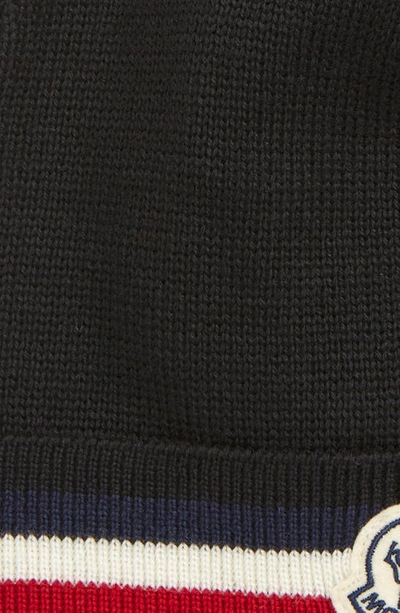 Shop Moncler Stripe Logo Patch Beanie In Black