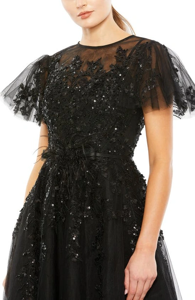 Shop Mac Duggal Sequin Flutter Sleeve Tulle Cocktail Dress In Black