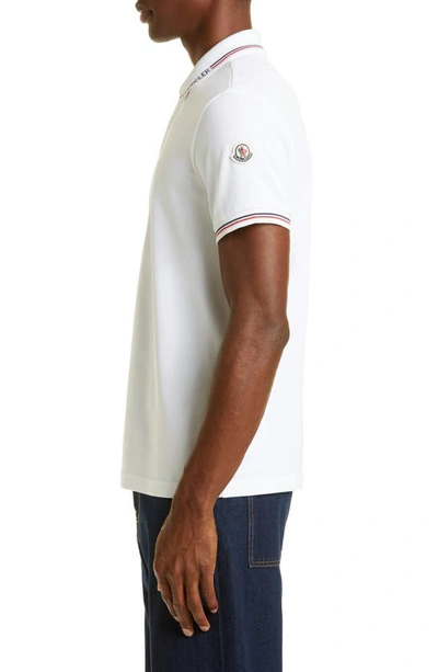 Shop Moncler Logo Patch Tipped Cotton Piqué Polo In White