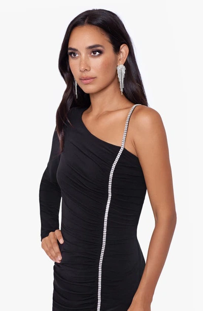 Shop Xscape One-shoulder Rhinestone Trim Gown In Black/ Silver